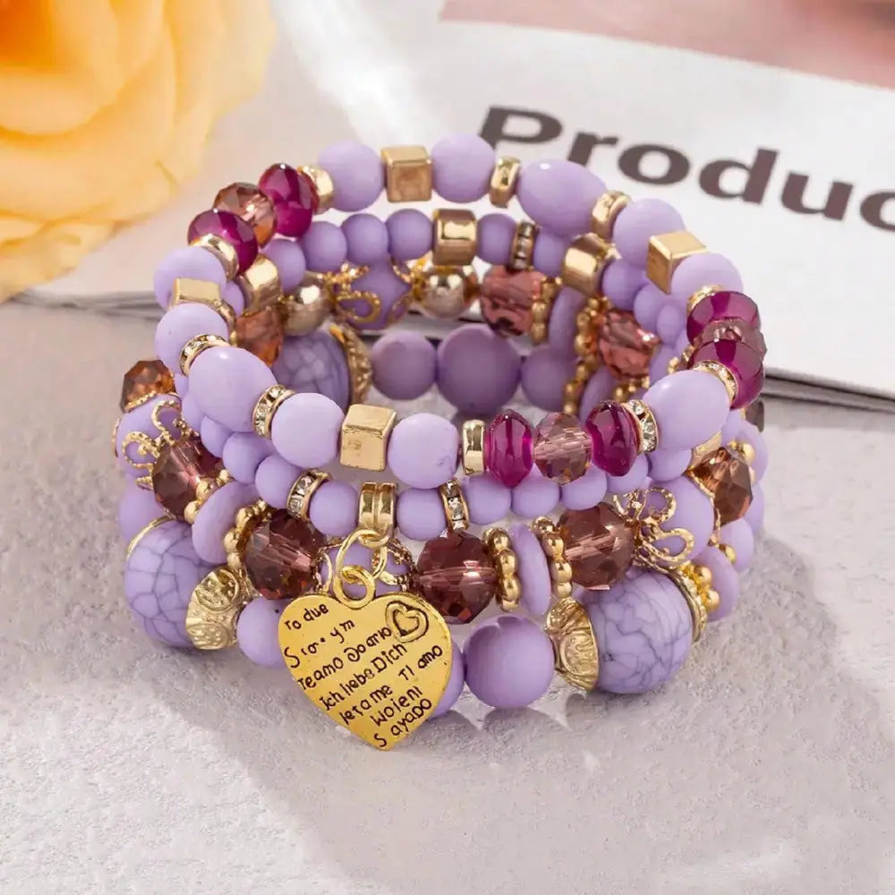 Layered Wood Bead Bracelet with Metal Accents - LauBelle