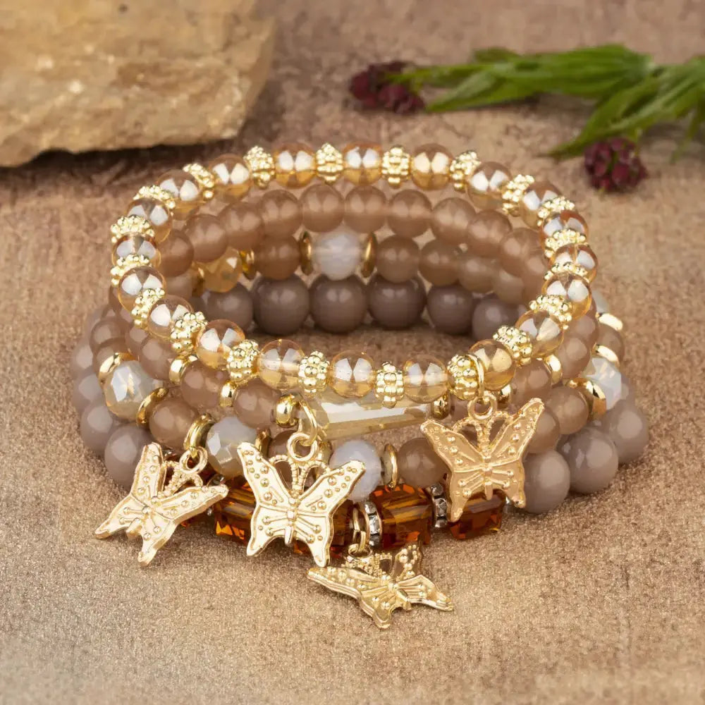 Layered Wood Bead Bracelet with Metal Accents - LauBelle