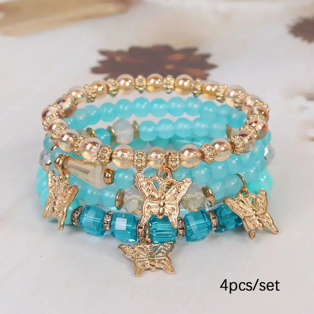 Layered Wood Bead Bracelet with Metal Accents - LauBelle