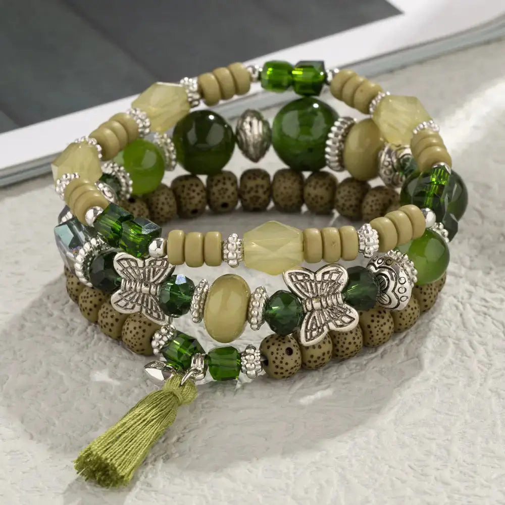 Layered Wood Bead Bracelet with Metal Accents - LauBelle