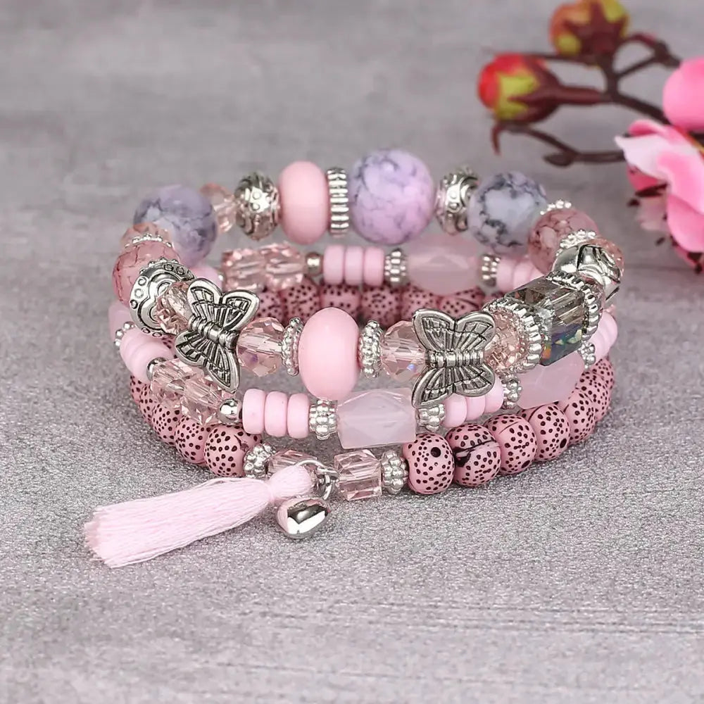 Layered Wood Bead Bracelet with Metal Accents - LauBelle