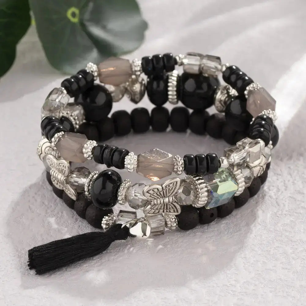Layered Wood Bead Bracelet with Metal Accents - LauBelle
