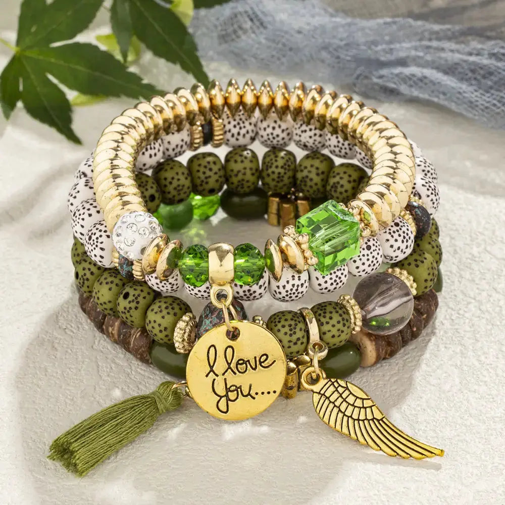 Layered Wood Bead Bracelet with Metal Accents - LauBelle