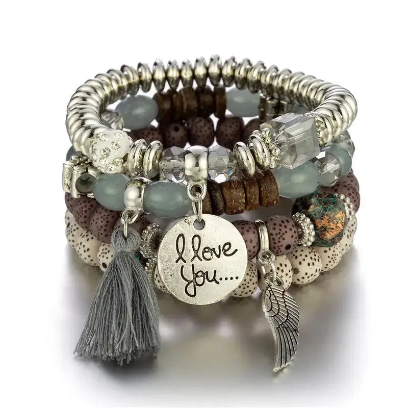 Layered Wood Bead Bracelet with Metal Accents - LauBelle