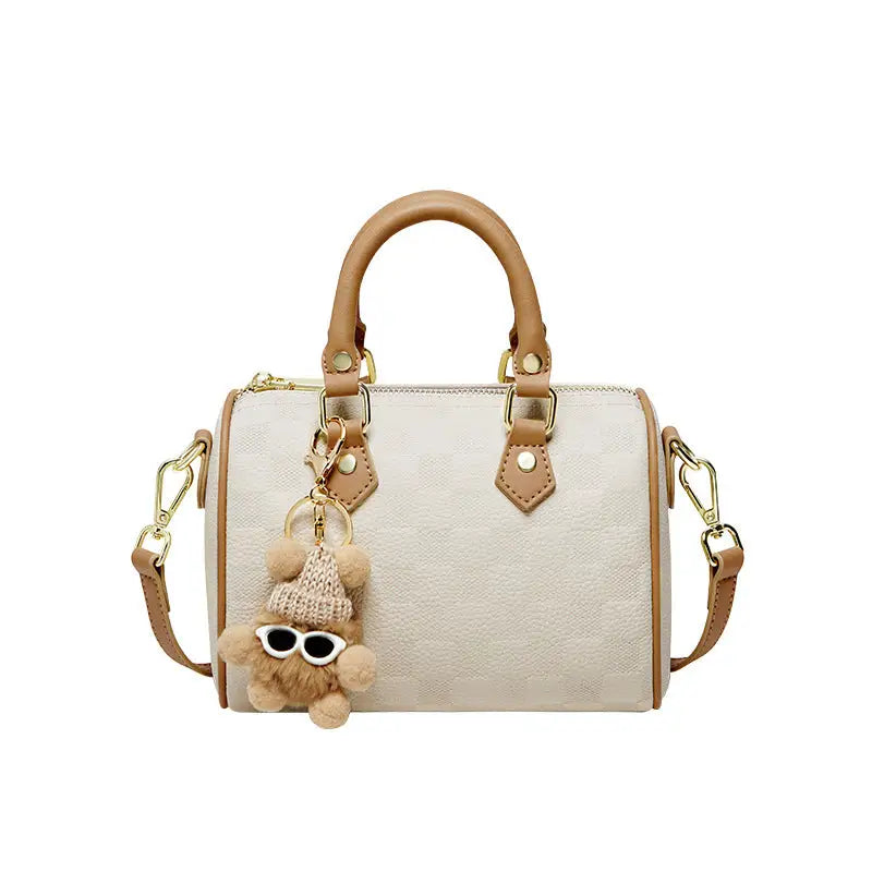 White Leather Boston Crossbody Satchel Bag - LauBelle