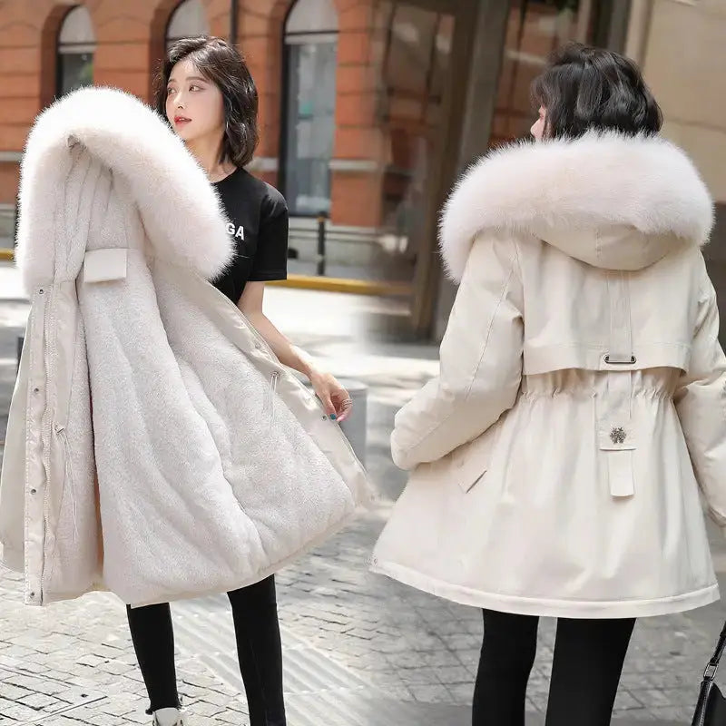 CozyCloud Luxe Fur-Collar Fleece Parka with Elegant Faux Fur Trim - LauBelle Brand
