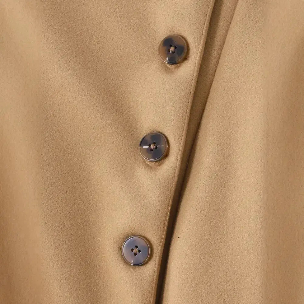 LuxeLapel Lace Knit Tan Coat with Asymmetrical Closure - LauBelle Brand
