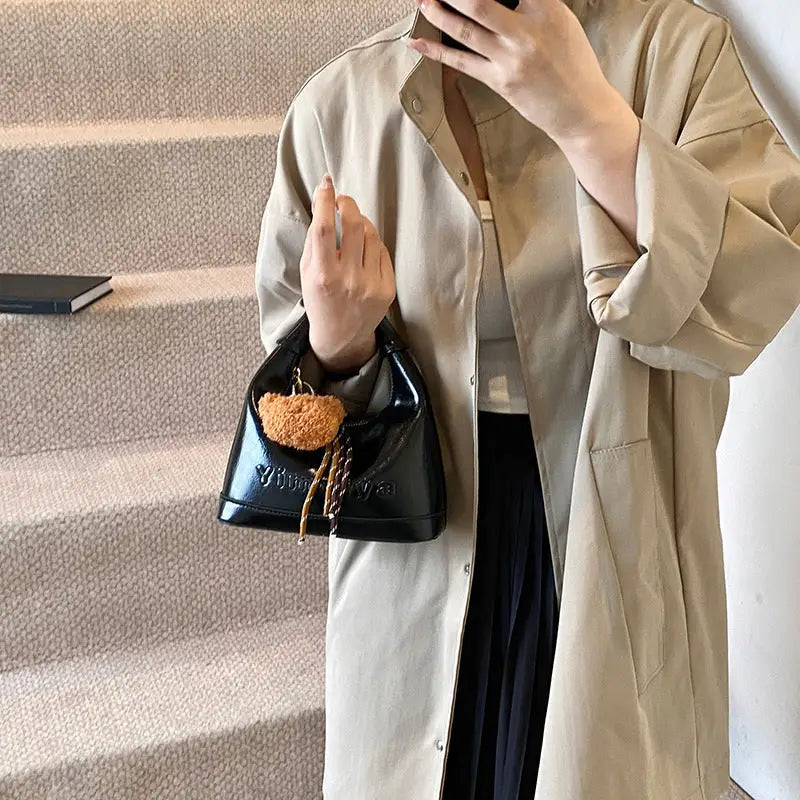 Dumpling Chic: PU Handbag with Sandwich Pocket - LauBelle