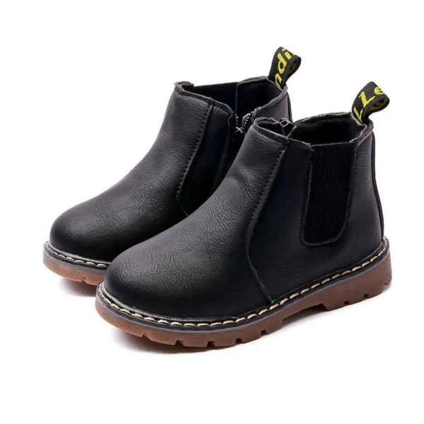 Retro Kids Casual Doc Martens Leather Boots with Yellow Stitching - LauBelle