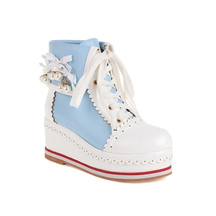 Chic Stride: Colorblock Lace-Up Wedge Sneakers - LauBelle