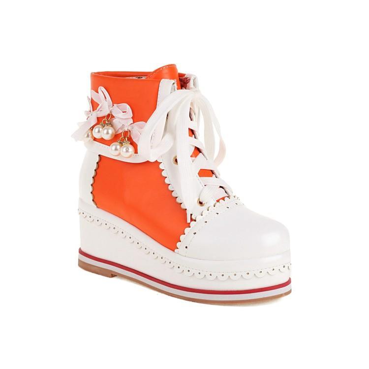 Chic Stride: Colorblock Lace-Up Wedge Sneakers - LauBelle