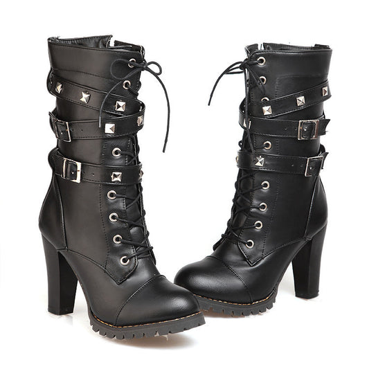 Retro Rivet Martin Boots with Buckle Detailing - LauBelle