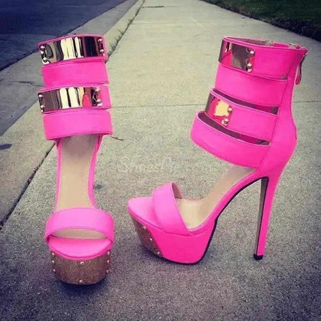 Rivet Roman High Heel Sandals with Adjustable Ankle Strap - LauBelle