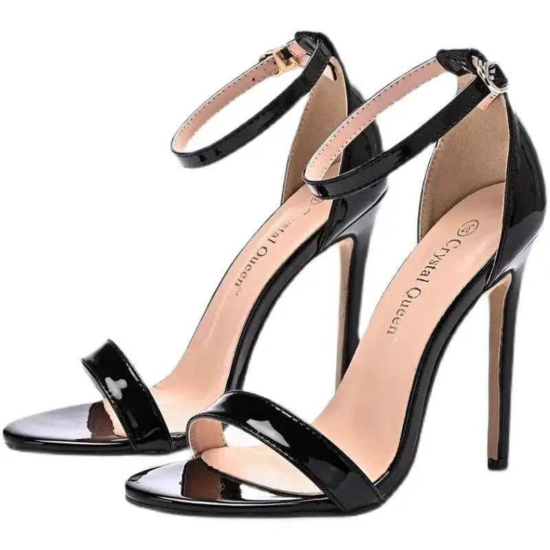 ChicStep Black Peep Toe Buckle Heels for Women - LauBelle