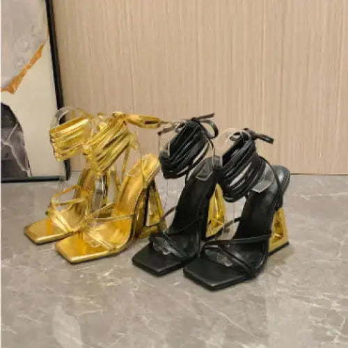 Lace-Up Crossover Heel Sandals with Elegant Design - LauBelle