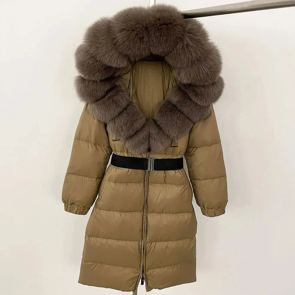 Black Down Coat with Fox Fur Trimmed Hood - LauBelle Brand