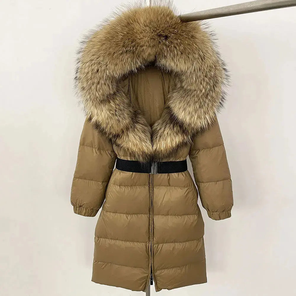 Black Down Coat with Fox Fur Trimmed Hood - LauBelle Brand