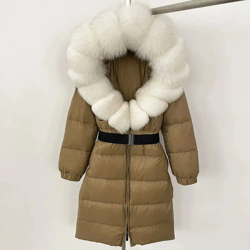 Black Down Coat with Fox Fur Trimmed Hood - LauBelle Brand