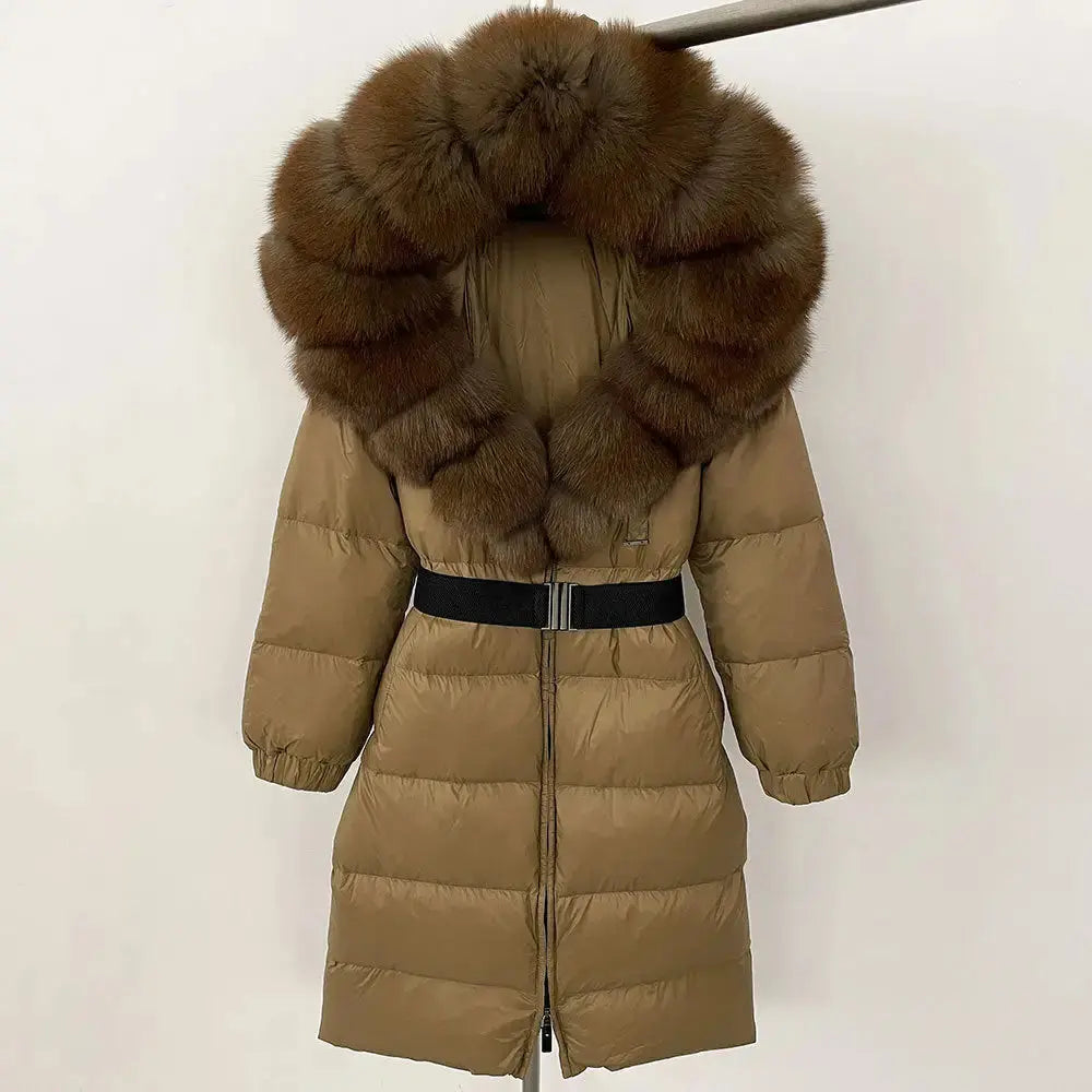 Black Down Coat with Fox Fur Trimmed Hood - LauBelle Brand