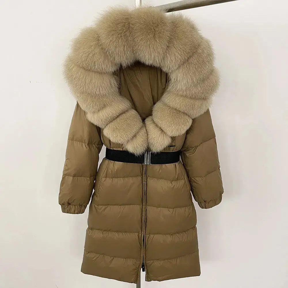 Black Down Coat with Fox Fur Trimmed Hood - LauBelle Brand