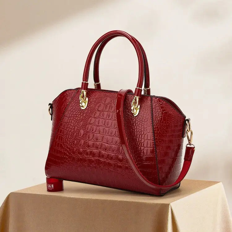 Croc Embossed PU Shell Bag with Zipper Compartments - LauBelle
