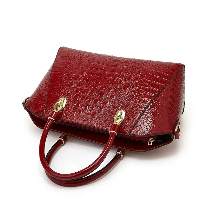 Croc Embossed PU Shell Bag with Zipper Compartments - LauBelle