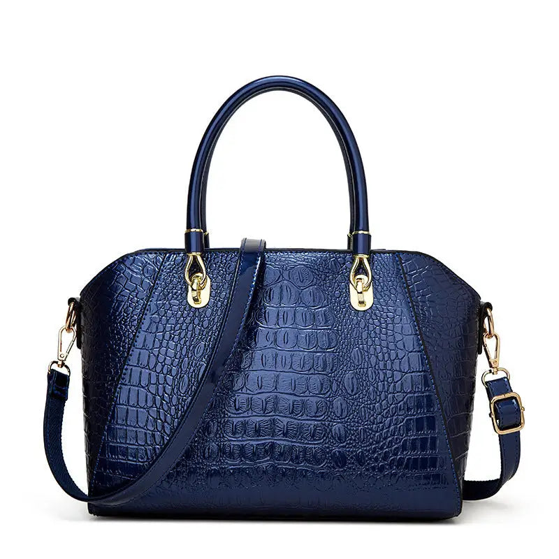 Croc Embossed PU Shell Bag with Zipper Compartments - LauBelle