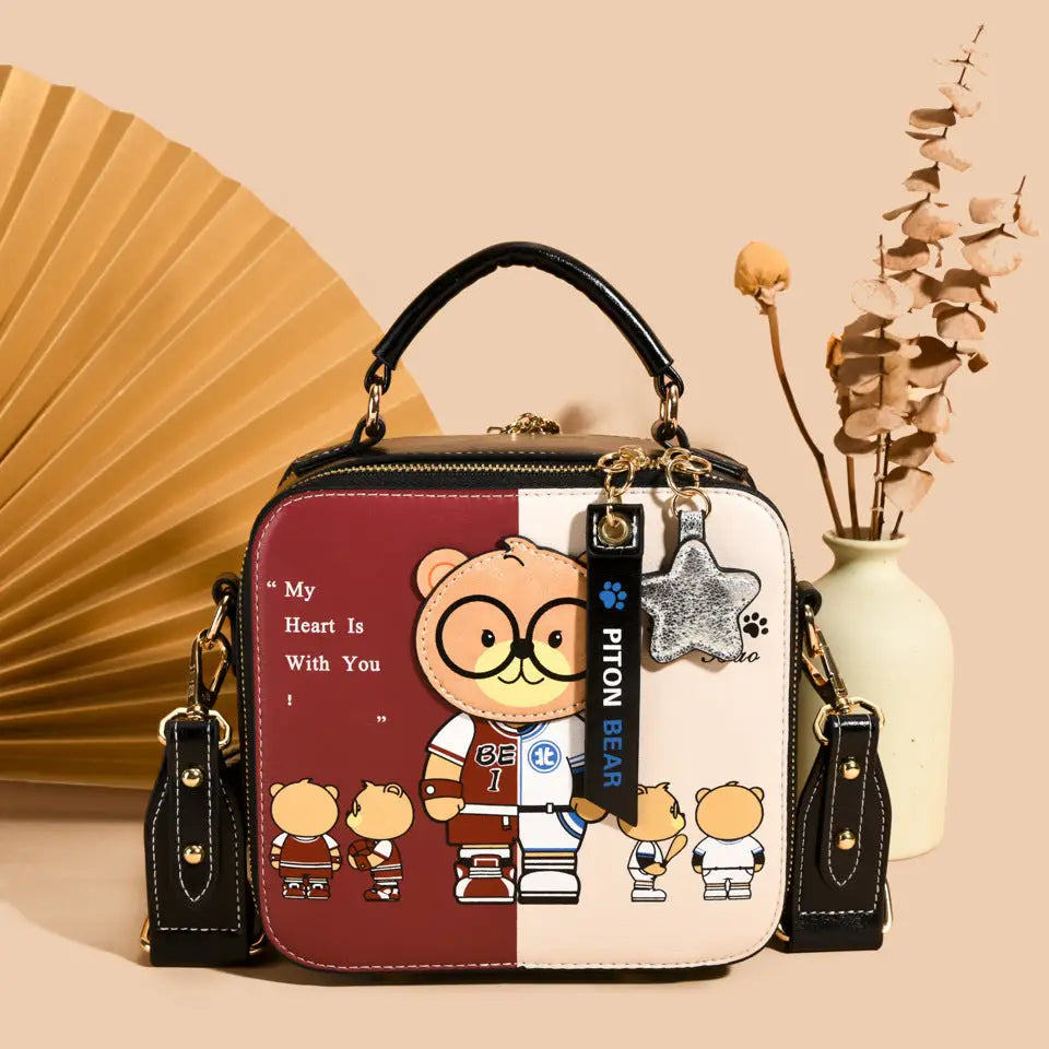 CuteCartoon Teddy Mini Tote Bag with Charming Bear Design - LauBelle