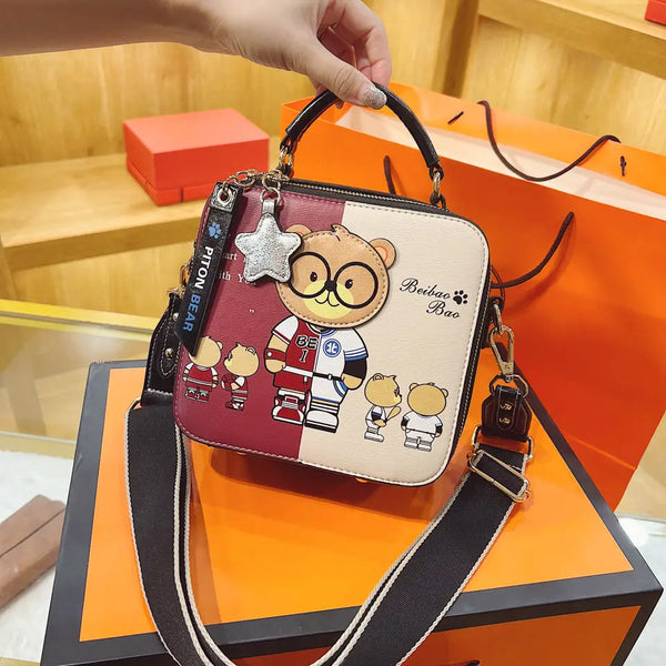 CuteCartoon Teddy Mini Tote Bag with Charming Bear Design - LauBelle