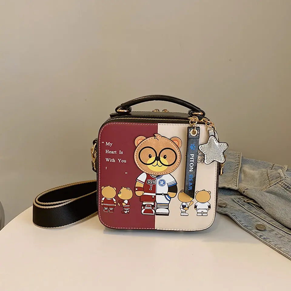 CuteCartoon Teddy Mini Tote Bag with Charming Bear Design - LauBelle