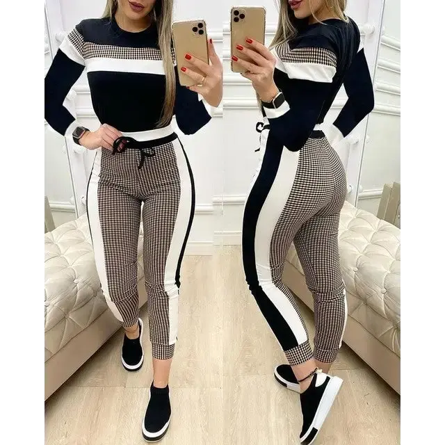 ChicDuo Fashion Set with Trendy Tops and High Waist Pants - LauBelle Brand
