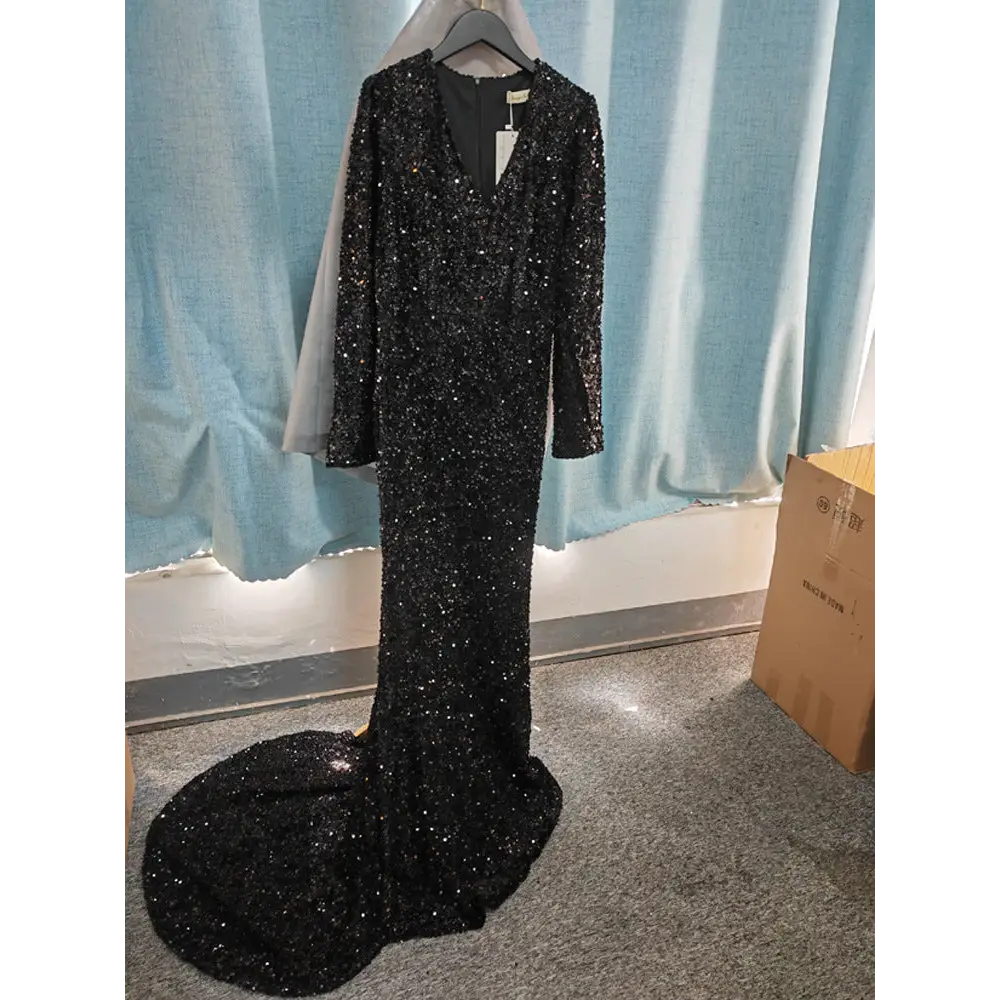 Sparkling Deep V-Neck Spaghetti Strap Night Gown - LauBelle