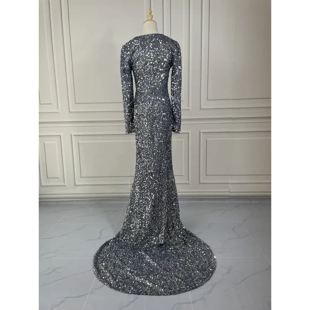 Sparkling Deep V-Neck Spaghetti Strap Night Gown - LauBelle