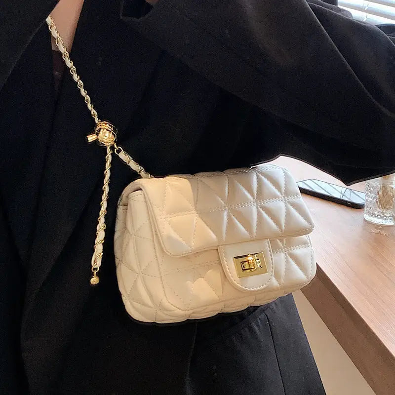 Rhombus Chic: PU Shoulder Bag with Sandwich Pocket - LauBelle