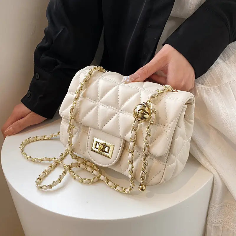 Rhombus Chic: PU Shoulder Bag with Sandwich Pocket - LauBelle