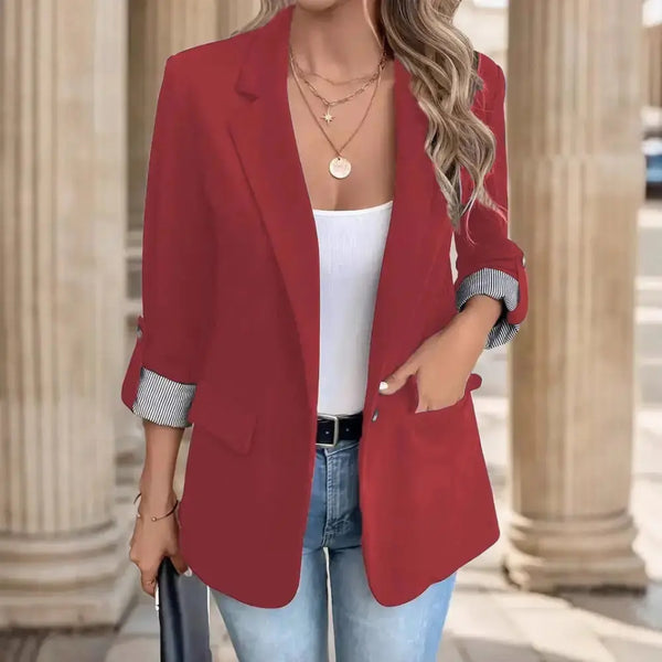 ChicCrop Womens Slim Fit Casual Blazer with Rolled Sleeves - LauBelle