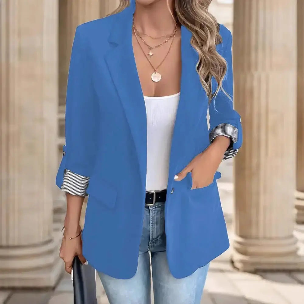 ChicCrop Womens Slim Fit Casual Blazer with Rolled Sleeves - LauBelle Brand