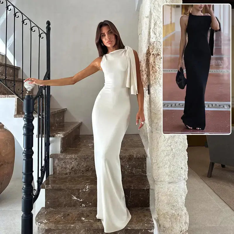 EleganceOne Ribbon One-Shoulder Evening Dress - LauBelle