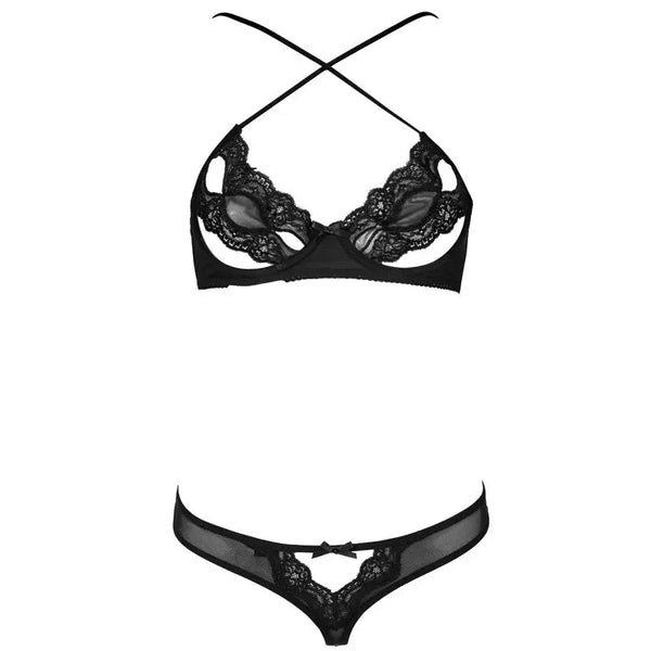 Lace Illusion Sheer Mesh Bra and Panty Set - LauBelle