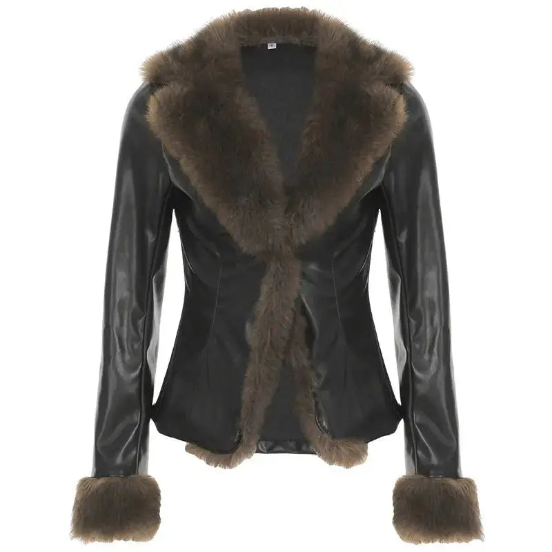 Street Chic Leather Coat with Fur Trim - LauBelle Brand
