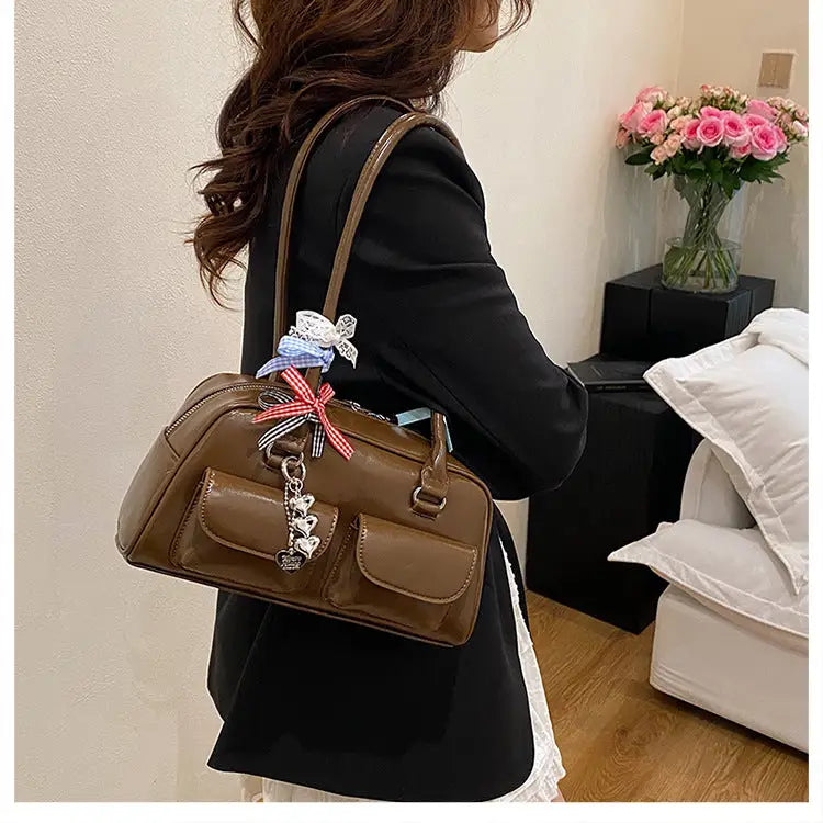 TriTone Polyester Lining: Black, Brown & Red - LauBelle