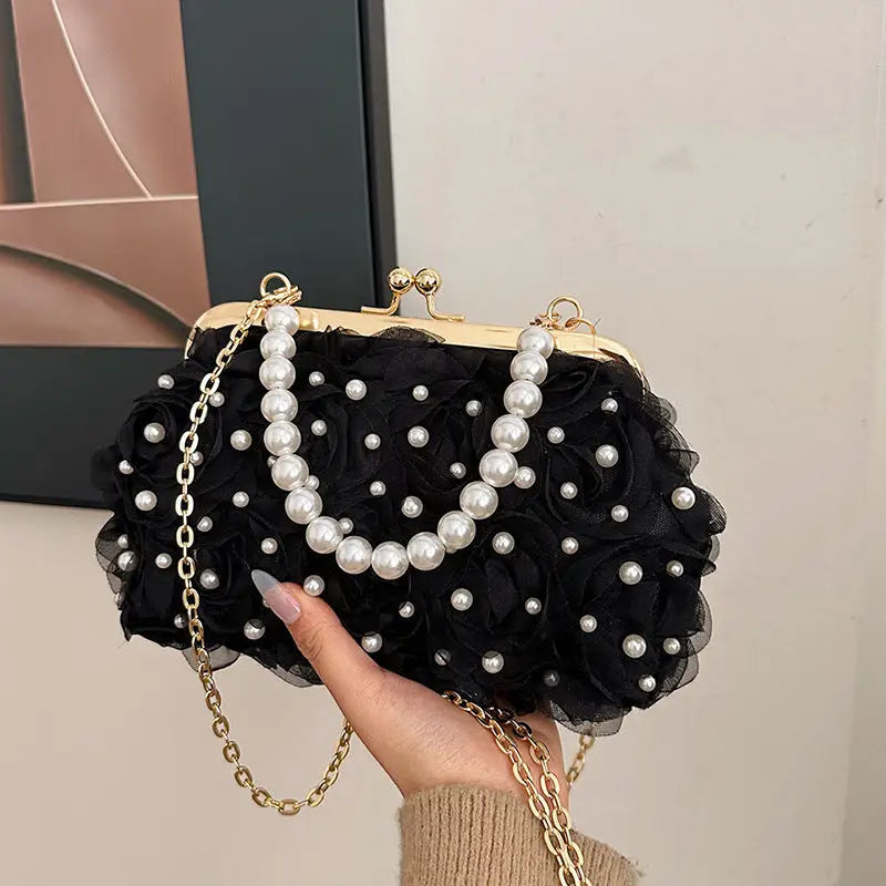 Womens Floral Clipped Button Shell Bag - LauBelle