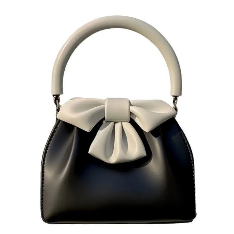 Womens Pleated Contrast Color Bow Bucket Handbag - LauBelle