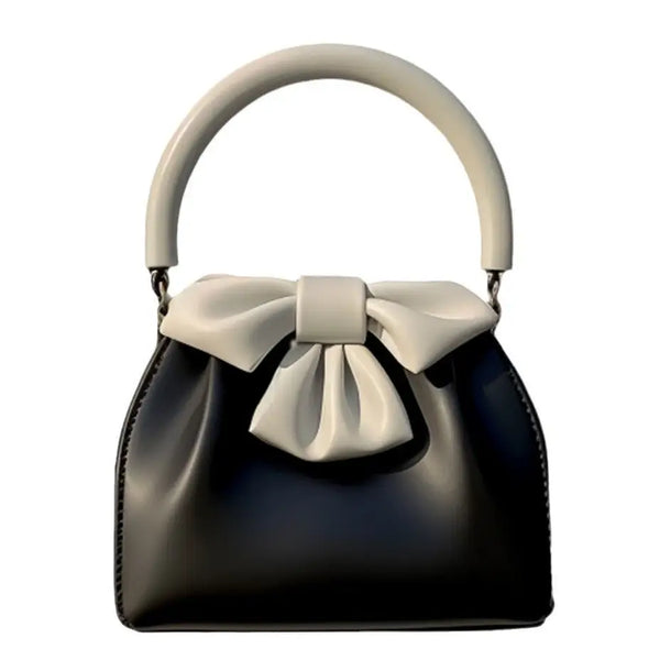 Womens Pleated Contrast Color Bow Bucket Handbag - LauBelle
