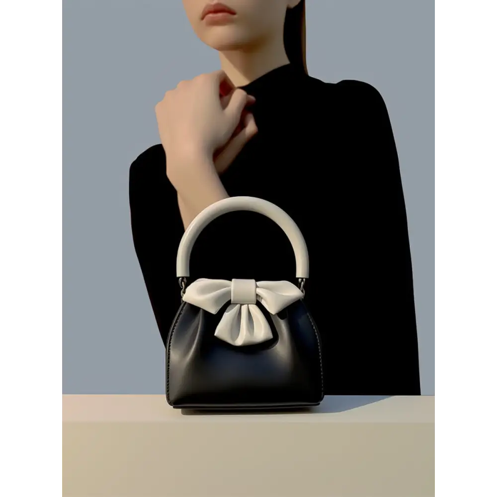 Womens Pleated Contrast Color Bow Bucket Handbag - LauBelle