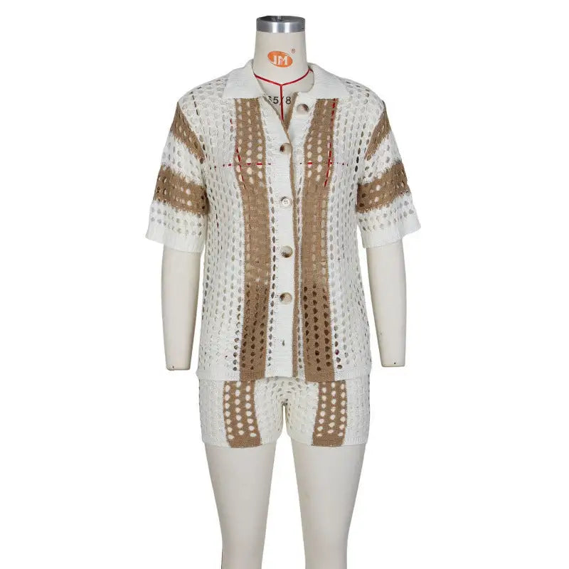 Transparent Chic Knit Shorts Suit with Sheer Knit Material - LauBelle Brand