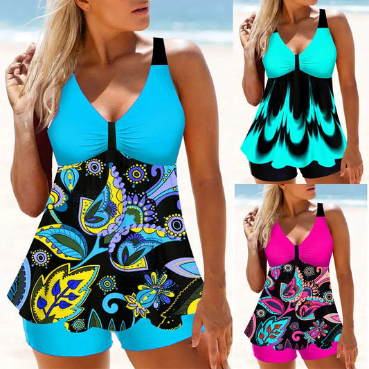 Plus Size Printed Split Swim Skirt for Women - LauBelle