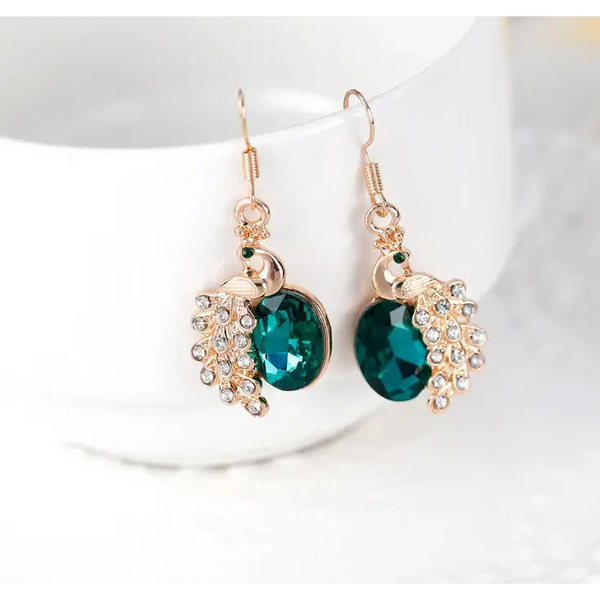 Peacock Sparkle Necklace and Earrings Set with Crystals - LauBelle