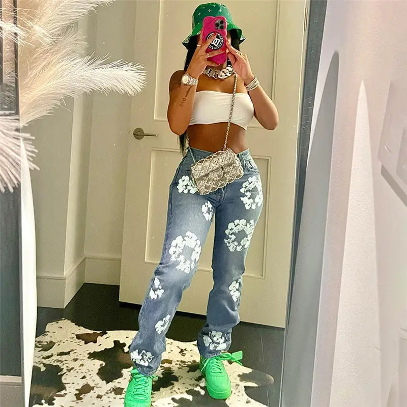 Chic Waist High Rise Straight Leg Stretch Jeans - LauBelle