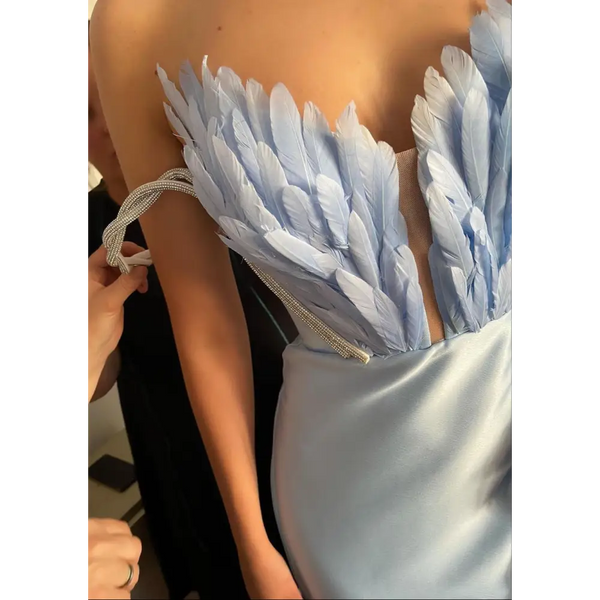 FeatherSweep Elegance Gown in Luxurious Lightweight Fabric - LauBelle